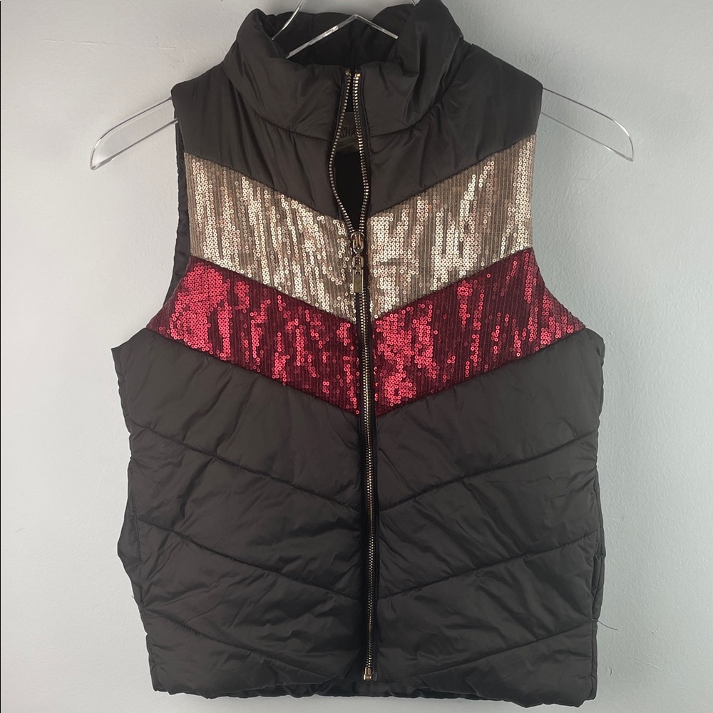 b-SHARP Black Puffer Vest with Sequin Accents Size S